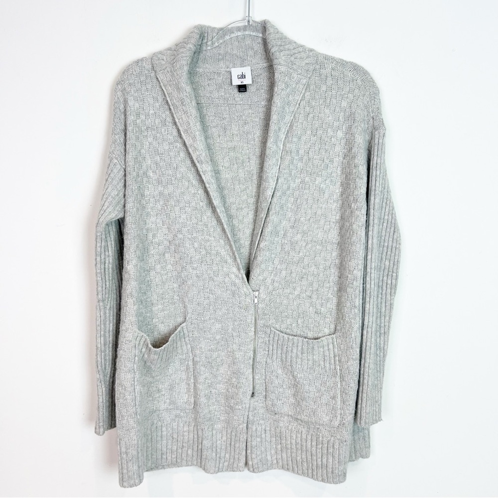 CABI GRAY SHAWL COLLAR CARDIGAN SWEATER WITH ZIPPER STYLE 4466 SZ XS